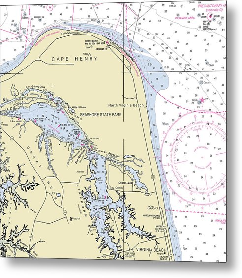 A beuatiful Metal Print of the Cape Henry To Virginia Beach Virginia Nautical Chart - Metal Print by SeaKoast.  100% Guarenteed!