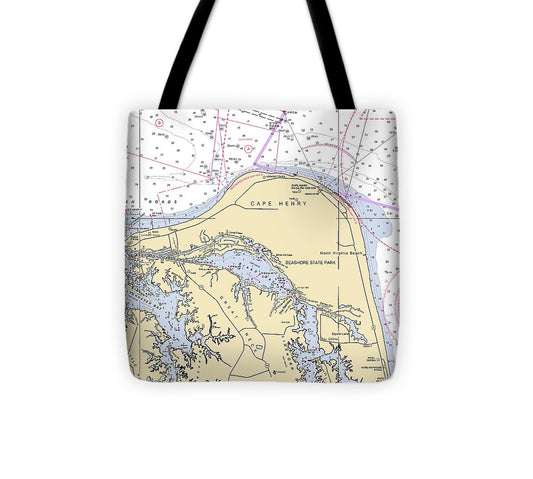 Cape Henry Virginia Nautical Chart Tote Bag