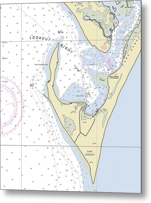 A beuatiful Metal Print of the Cape Lookout North Carolina Nautical Chart - Metal Print by SeaKoast.  100% Guarenteed!
