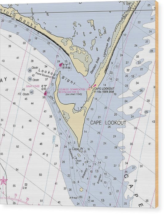Cape Lookout -North Carolina Nautical Chart _V2 Wood Print