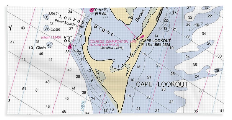 Cape Lookout -north Carolina Nautical Chart _v2 - Bath Towel