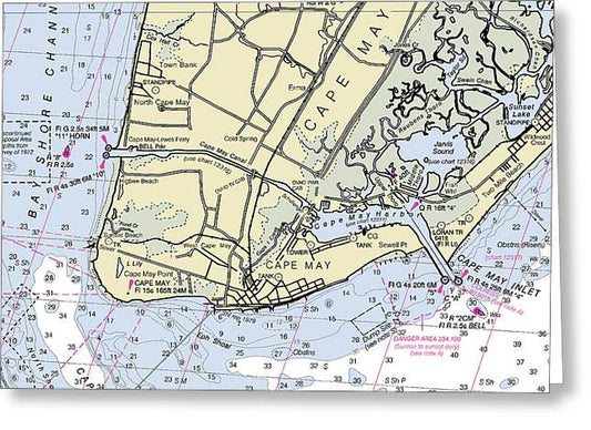 Cape May Inlet New Jersey Nautical Chart - Greeting Card