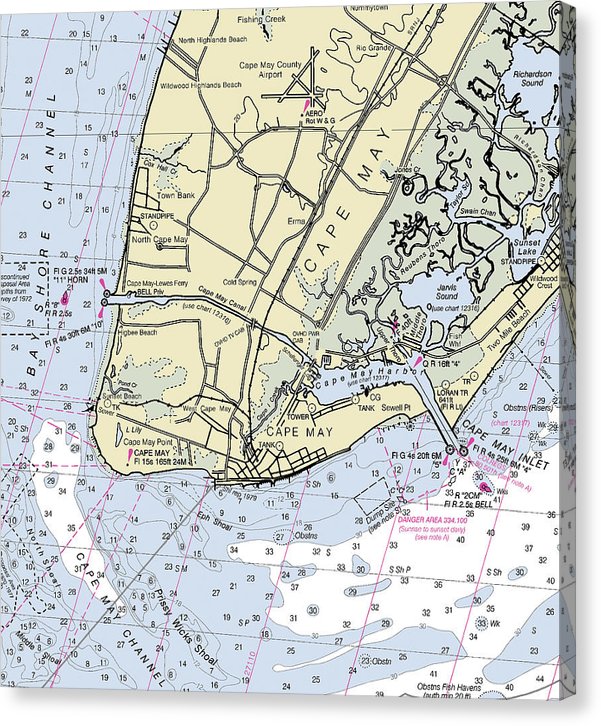 Cape May New Jersey Nautical Chart Canvas Print