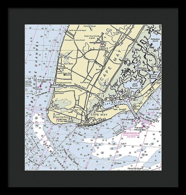 Cape May New Jersey Nautical Chart - Framed Print