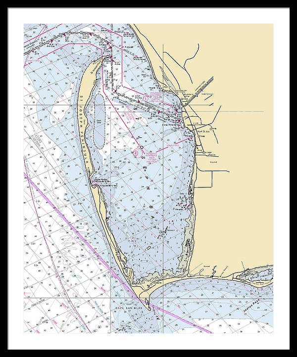 Cape San Blas -florida Nautical Chart _v6 - Framed Print