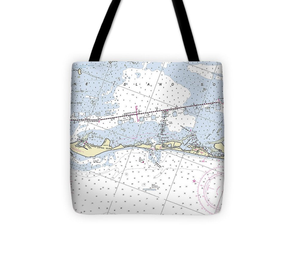 Captiva Island Florida Nautical Chart Tote Bag