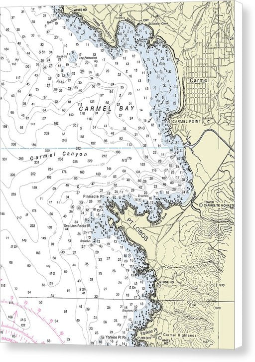 Carmel Bay California Nautical Chart - Canvas Print