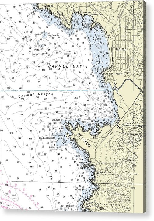 Carmel Bay California Nautical Chart - Acrylic Print – 6.375" x 8.000" – Acrylic Nautical Chart Print by SeaKoast.