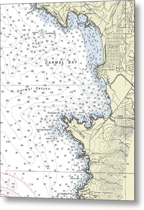 A beuatiful Metal Print of the Carmel Bay California Nautical Chart - Metal Print by SeaKoast.  100% Guarenteed!