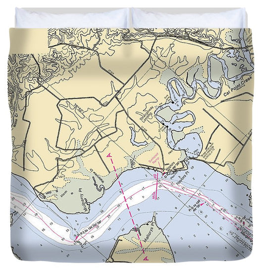 Cat Point Creek Virginia Nautical Chart Duvet Cover