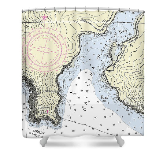 Catalina Harbor California Nautical Chart Shower Curtain