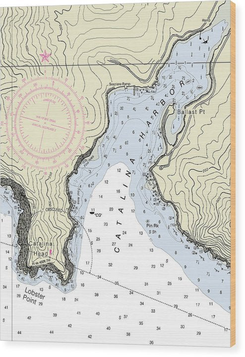 Catalina Harbor California Nautical Chart Wood Print
