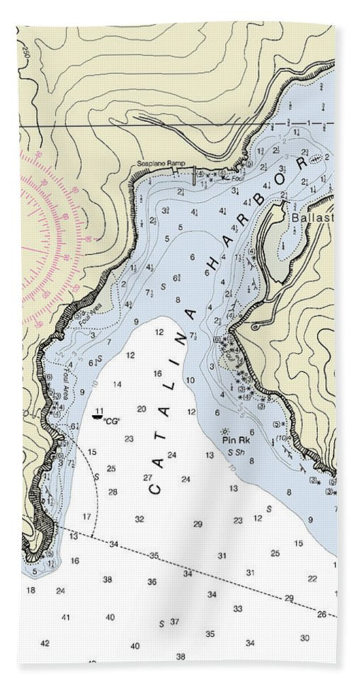 Catalina Harbor California Nautical Chart - Beach Towel