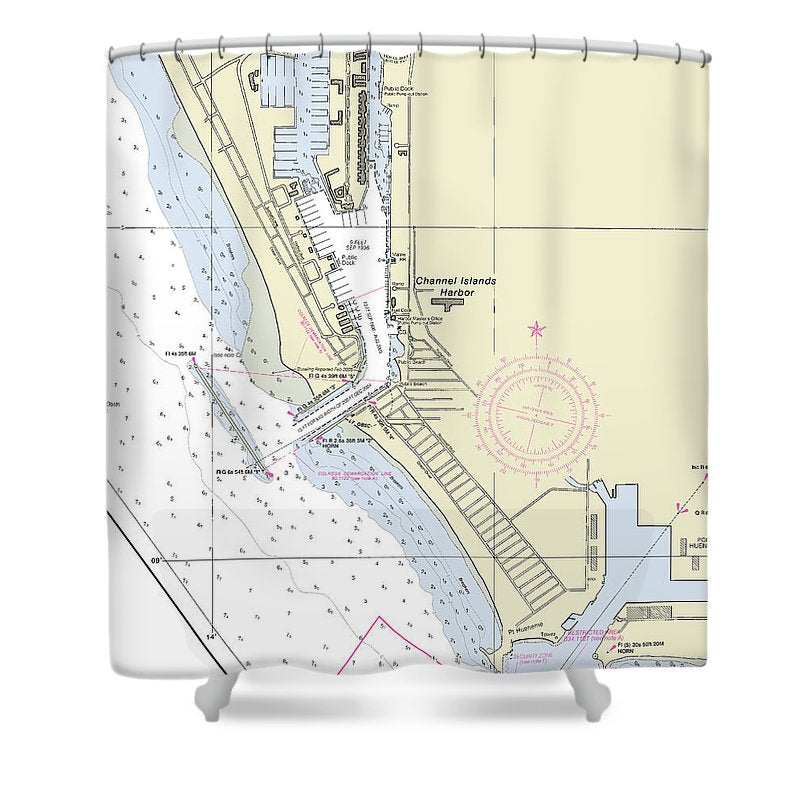 Channel Islands Harbor California Nautical Chart Shower Curtain