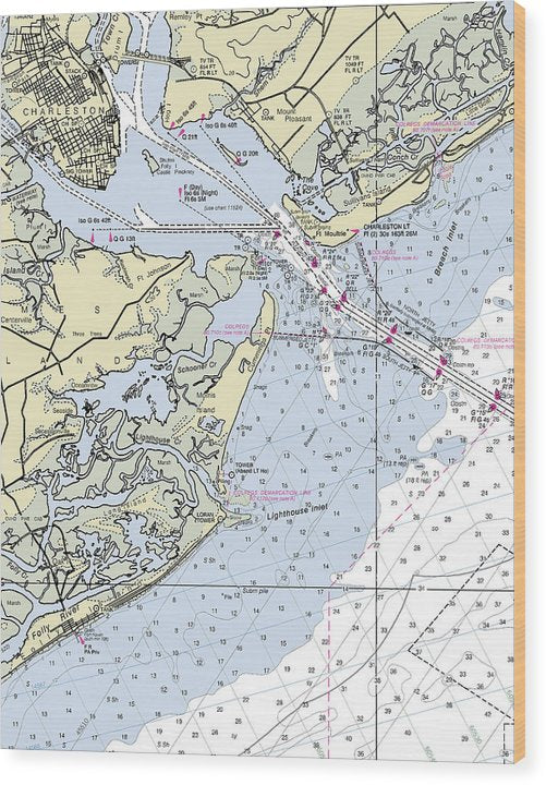 Charleston Harbor South Carolina Nautical Chart Wood Print