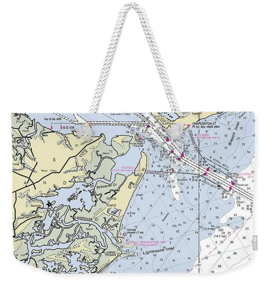 Charleston Harbor South Carolina Nautical Chart - Weekender Tote Bag
