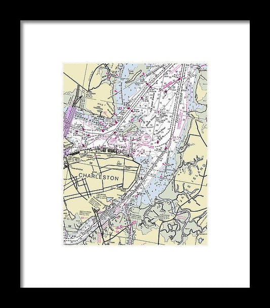 Charleston South Carolina Nautical Chart - Framed Print