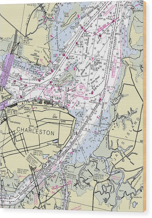 Charleston South Carolina Nautical Chart Wood Print