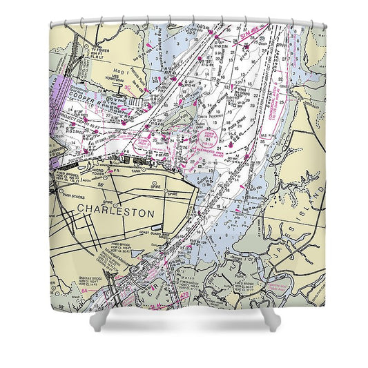 Charleston South Carolina Nautical Chart Shower Curtain