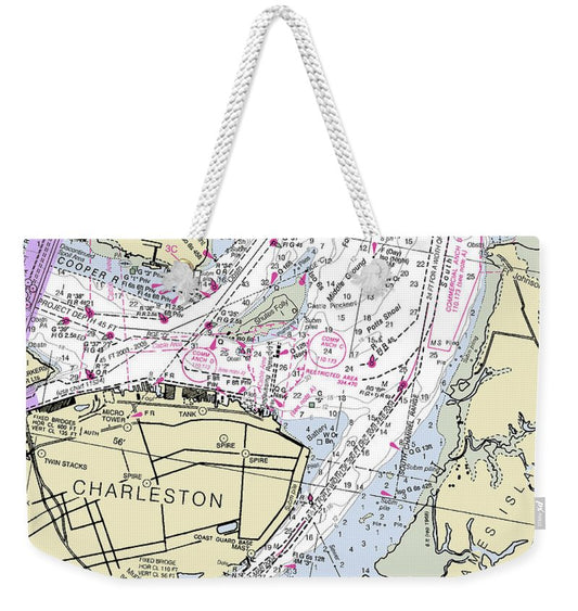 Charleston South Carolina Nautical Chart - Weekender Tote Bag