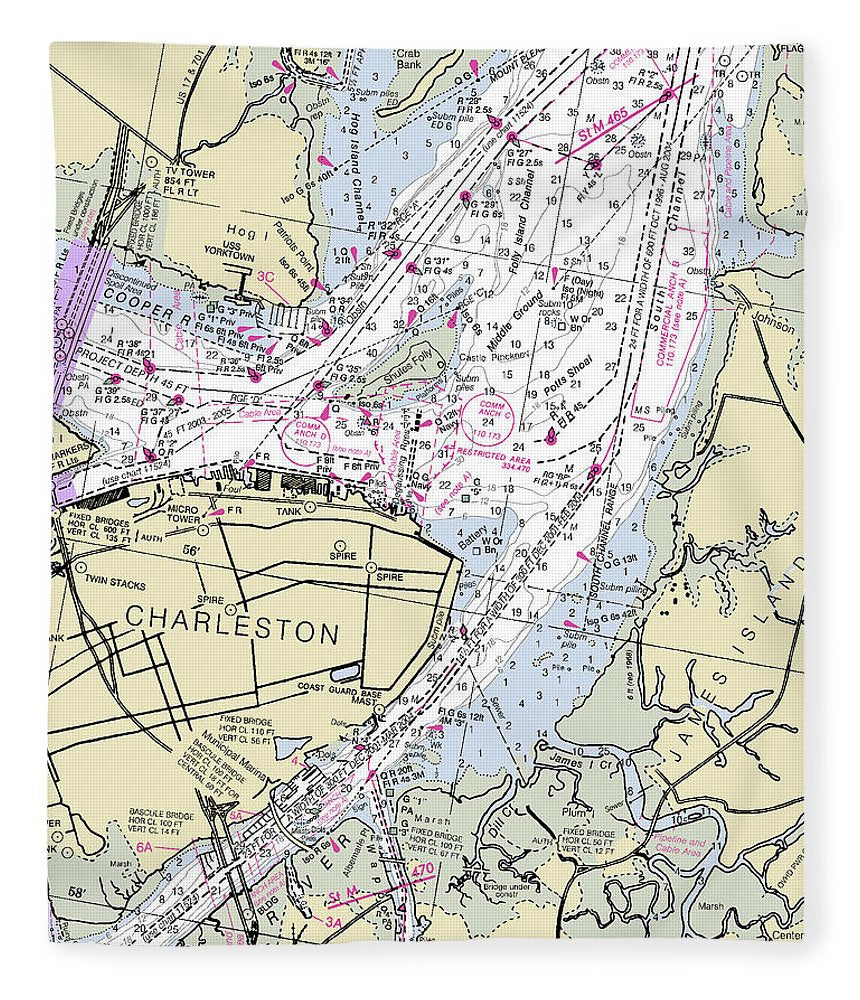 Charleston South Carolina Nautical Chart Blanket