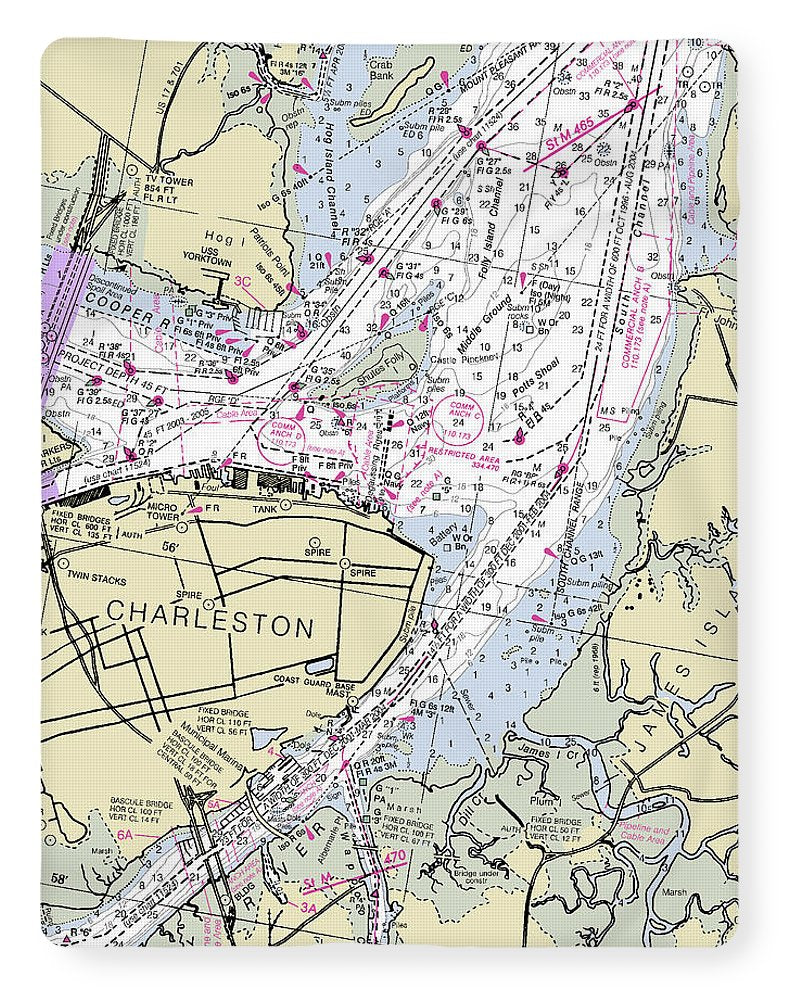 Charleston South Carolina Nautical Chart - Blanket