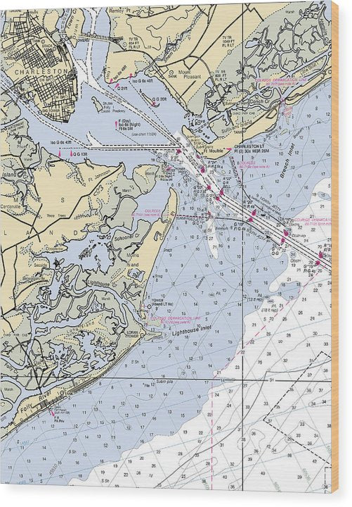 Charleston -South Carolina Nautical Chart _V2 Wood Print
