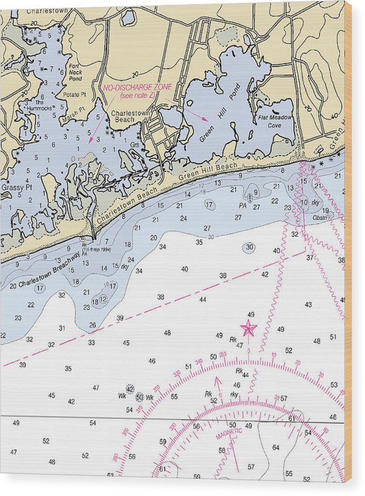 Charlestown-Rhode Island Nautical Chart Wood Print