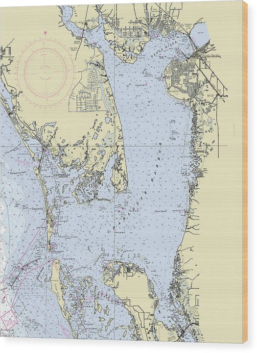 Charlotte Harbor Florida Nautical Chart Wood Print