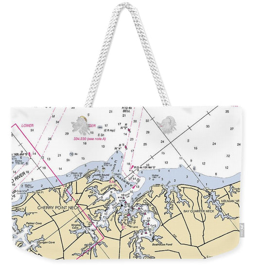 Cherry Point Neck-virginia Nautical Chart - Weekender Tote Bag