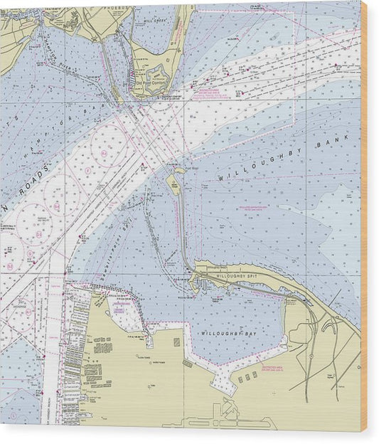 Chesapeake Bay Bridge Hampton Roads Virginia Nautical Chart Wood Print