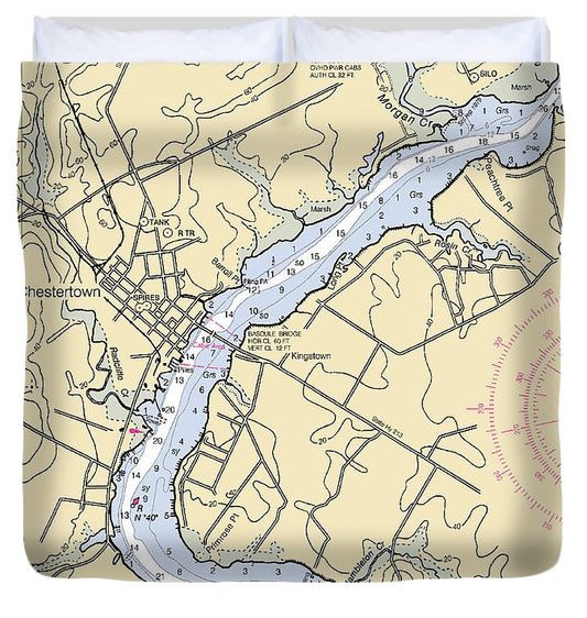 Chestertown Maryland Nautical Chart Duvet Cover