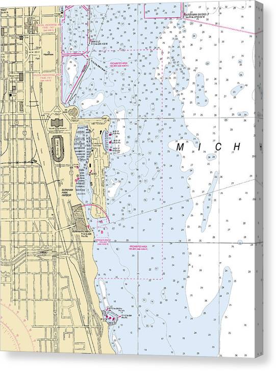 Chicago Burnham Park Harbor-Lake Michigan Nautical Chart Canvas Print