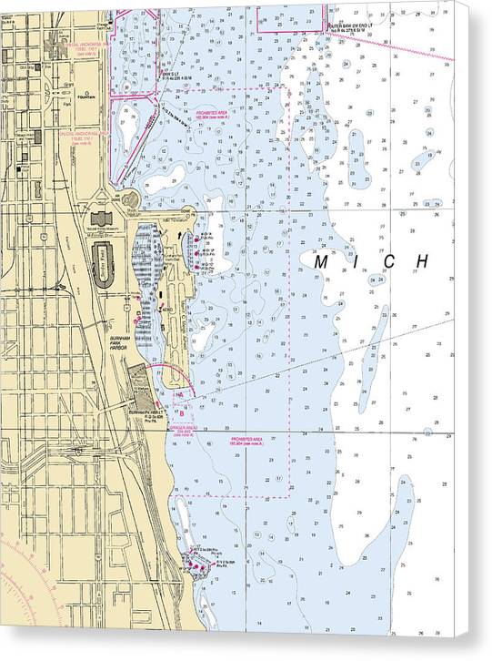 Chicago Burnham Park Harbor-lake Michigan Nautical Chart - Canvas Print