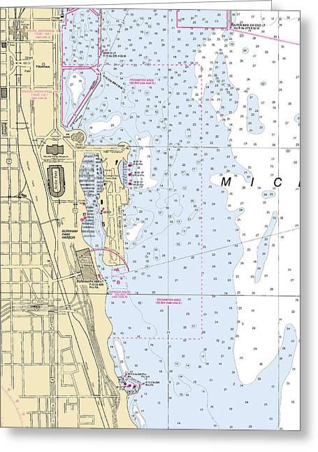 Chicago Burnham Park Harbor-lake Michigan Nautical Chart - Greeting Card