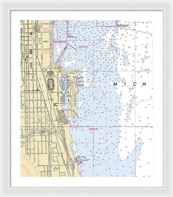 Chicago Burnham Park Harbor-lake Michigan Nautical Chart - Framed Print