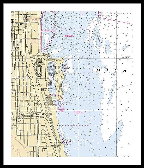 Chicago Burnham Park Harbor-lake Michigan Nautical Chart - Framed Print