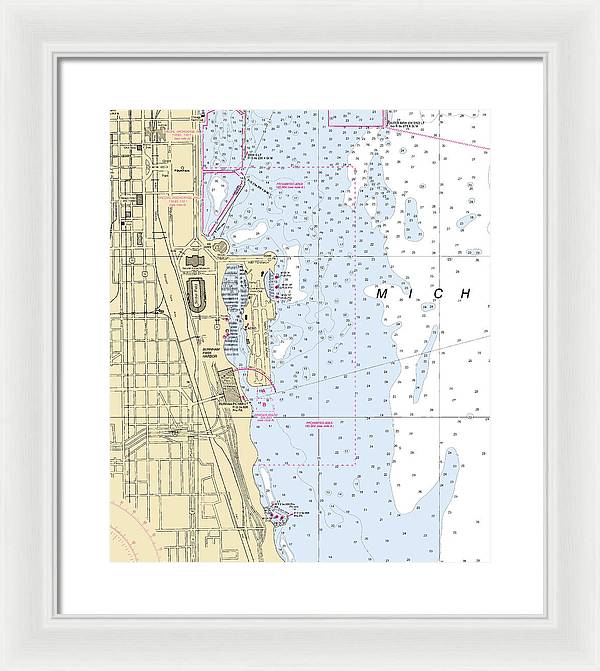 Chicago Burnham Park Harbor-lake Michigan Nautical Chart - Framed Print