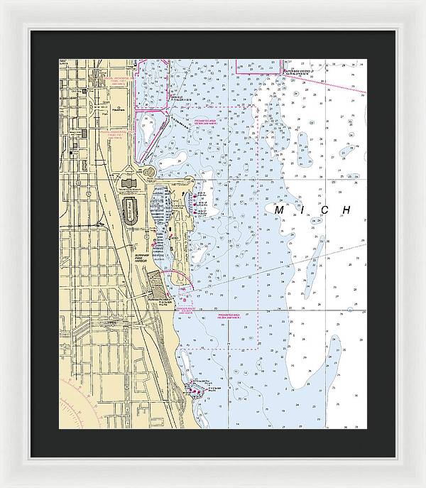 Chicago Burnham Park Harbor-lake Michigan Nautical Chart - Framed Print