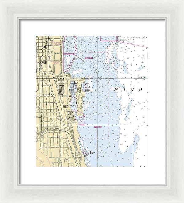 Chicago Burnham Park Harbor-lake Michigan Nautical Chart - Framed Print