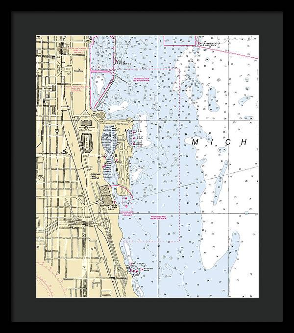 Chicago Burnham Park Harbor-lake Michigan Nautical Chart - Framed Print