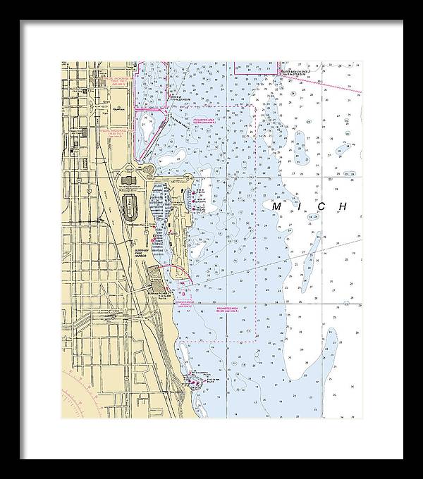 Chicago Burnham Park Harbor-lake Michigan Nautical Chart - Framed Print