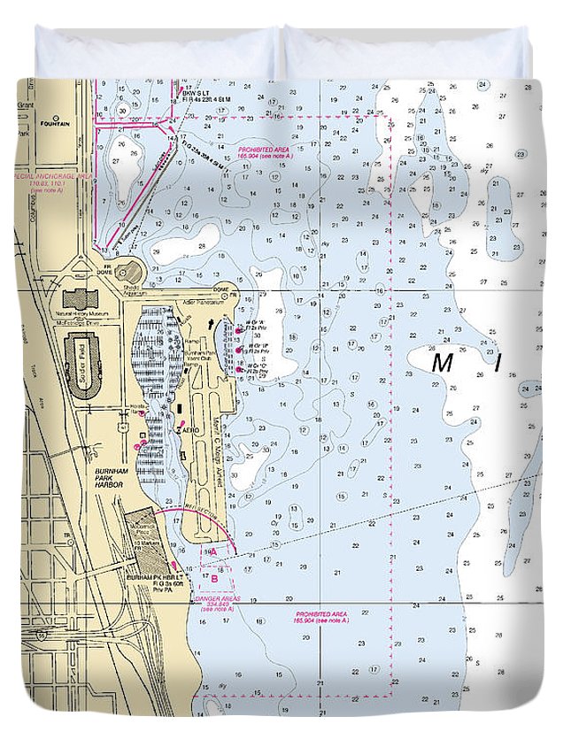 Chicago Burnham Park Harbor-lake Michigan Nautical Chart - Duvet Cover