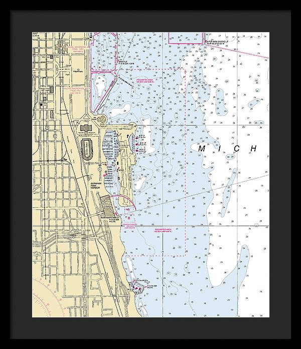 Chicago Burnham Park Harbor-lake Michigan Nautical Chart - Framed Print