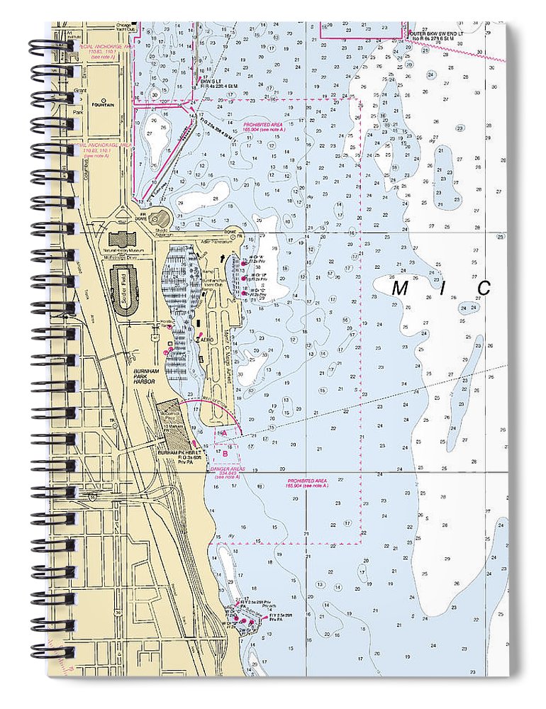 Chicago Burnham Park Harbor Lake Michigan Nautical Chart Spiral Notebook