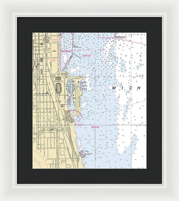 Chicago Burnham Park Harbor-lake Michigan Nautical Chart - Framed Print