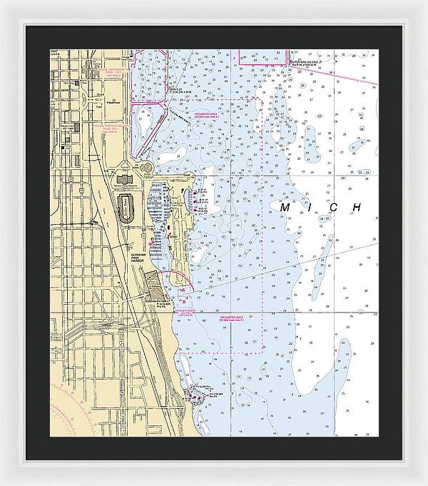 Chicago Burnham Park Harbor-lake Michigan Nautical Chart - Framed Print