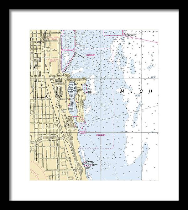 Chicago Burnham Park Harbor-lake Michigan Nautical Chart - Framed Print