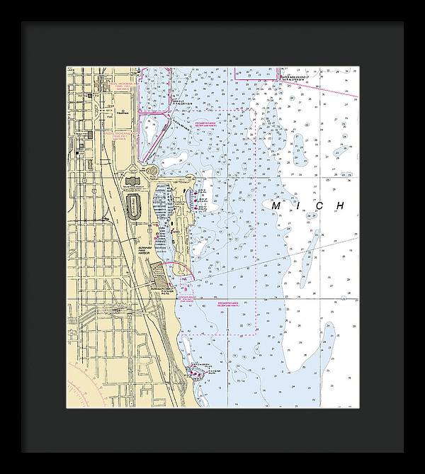 Chicago Burnham Park Harbor-lake Michigan Nautical Chart - Framed Print