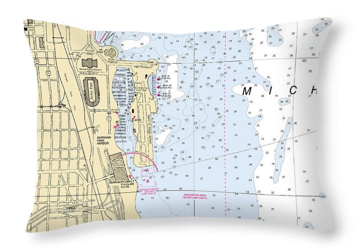 Chicago Burnham Park Harbor-lake Michigan Nautical Chart - Throw Pillow